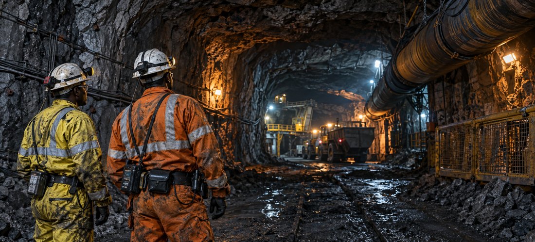 underground miners at work