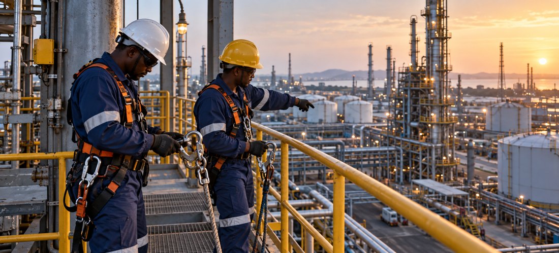 safety harness work at an industrial site